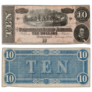 SOLD United States 1864 Confederate States of America $10 Ten Dollars Note - VF/EF
