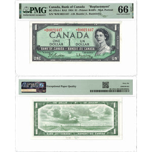 SOLD $1 1954 Bank of Canada Note *B/M Replacement Prefix BC-37bA-i - PMG Gem UNC-66 EPQ