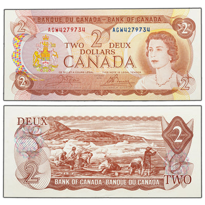 SOLD $2 1974 Bank of Canada Note Crow-Bouey AGW Prefix BC-47b - AU