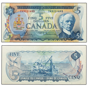 SOLD $5 1972 Bank of Canada Note Bouey-Rasminsky CH Prefix BC-48a - AU+