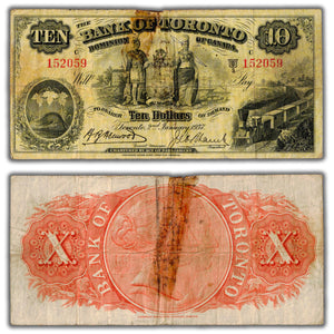 SOLD $10 1937 Bank of Toronto Canada Chartered Note #715-24-10 - Tape Residue