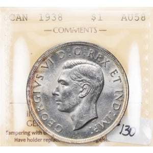 SOLD Canada 1938 $1 Silver Dollar Coin - ICCS AU-58