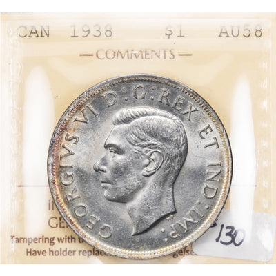 SOLD Canada 1938 $1 Silver Dollar Coin - ICCS AU-58