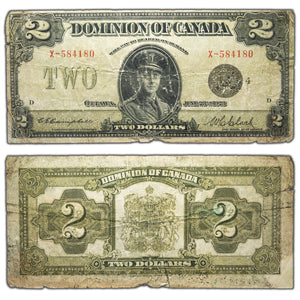 SOLD $2 1923 Dominion of Canada Note Black Seal Series X DC-26l - Perfect Filler
