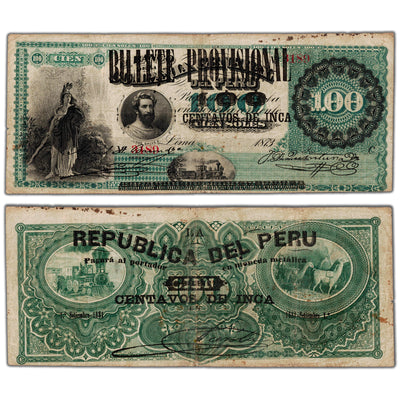 Peru 1881 100 Centavos de Inca Note P #13 - Minor Rust/Holes