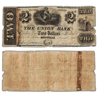 SOLD $2 1838 The Union Bank Montreal Canada Canada Note - Damage