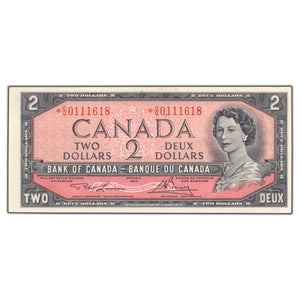 SOLD $2 1954 Bank of Canada Note *O/G Replacement Prefix BC-38dA - VF/EF