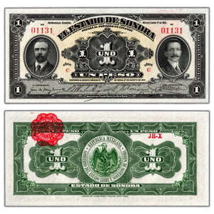 SOLD Mexico Estado De Sonora 1915 1 One Peso Note P #S1071 - Uncirculated