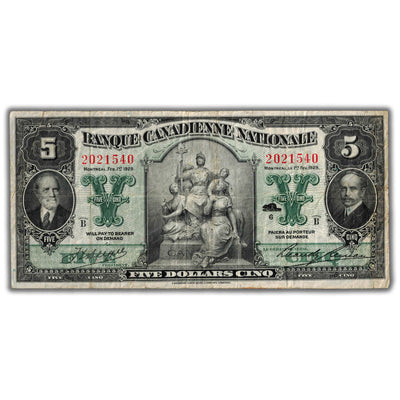$5 1929 Banque Canadienne Nationale Chartered Note CH #85-12-02 - Fine+