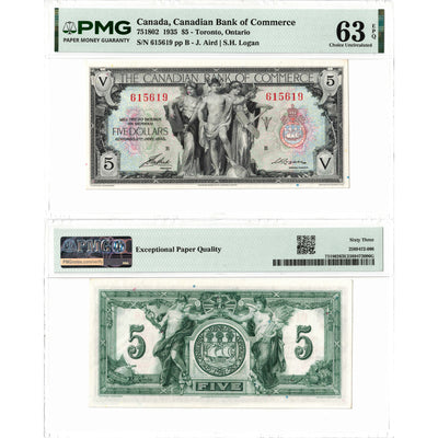 $5 1935 Canadian Bank of Commerce Chartered Note #75-18-02 - PMG Ch UNC-63 EPQ