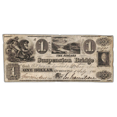 SOLD $1 1841 The Niagara Suspension Bridge Canada Chartered Note #535-10-08-02