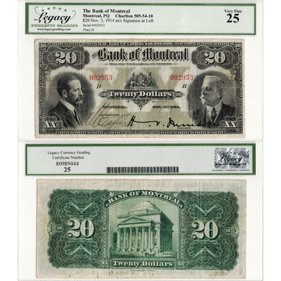 $20 1914 Bank of Montreal Canada Chartered Note #505-54-10 - Legacy VF-25