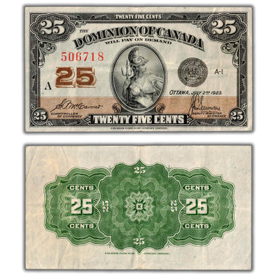 25 Cents 1923 Dominion of Canada Shinplaster Note DC-24c - VF+