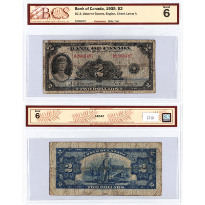 SOLD $2 1935 Bank of Canada Note English Text BC-3 - BCS G-6