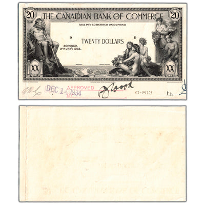 $20 1935 Canadian Bank of Commerce Note - Front Black & White Proof