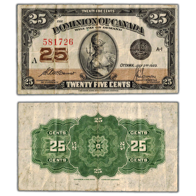 25 Cents 1923 Dominion of Canada Shinplaster Note DC-24c - F/VF