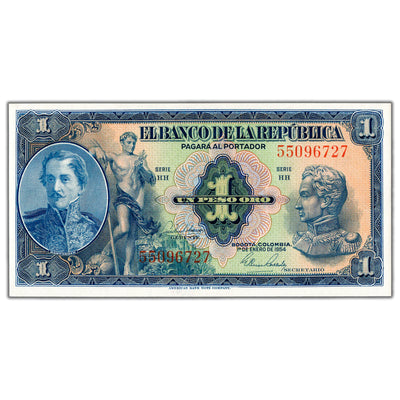 Colombia 1954 1 One Peso Oro Note P #380g - Choice UNC