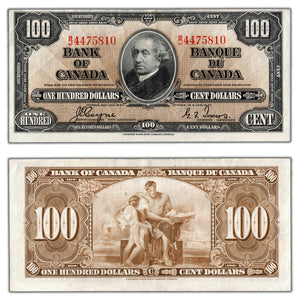 SOLD $100 1937 Bank of Canada Note Coyne-Towers B/J Prefix BC-27c - Abt. EF