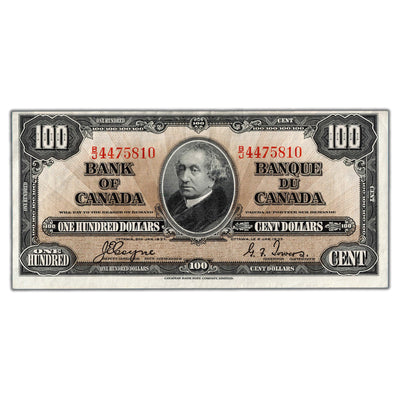SOLD $100 1937 Bank of Canada Note Coyne-Towers B/J Prefix BC-27c - Abt. EF