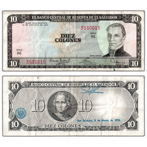 SOLD El Salvador 1974 10 Ten Colones Note P #118a - VF+
