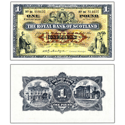 SOLD Scotland The Royal Bank of Scotland 1961 1 One Pound Note P #324 - Choice UNC