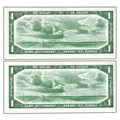 SOLD $1 1954 Bank of Canada Notes Devil Face N/A Prefix BC-29b - 2 Consec AU/UNC