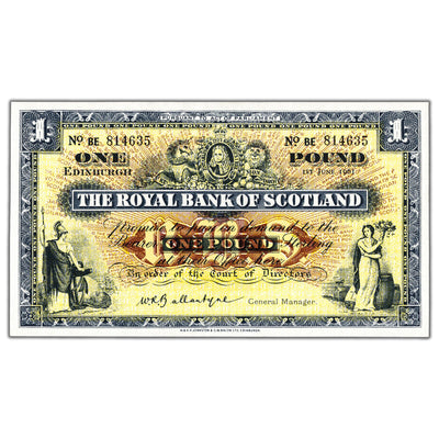 SOLD Scotland The Royal Bank of Scotland 1961 1 One Pound Note P #324 - Choice UNC