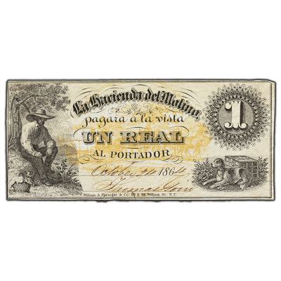 SOLD Argentina La Hacienda Del Molino 1864  1 One Real Note