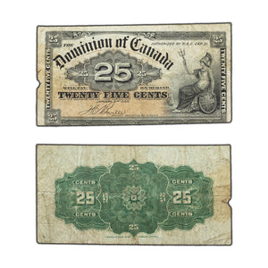 SOLD 25 Cents 1900 Dominion of Canada Shinplaster Note Boville DC-15b - Edge Tear