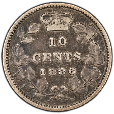 SOLD Canada 1886 Lg Kn 6 Obv #5 10 Cents Dime Silver Coin - VG/F