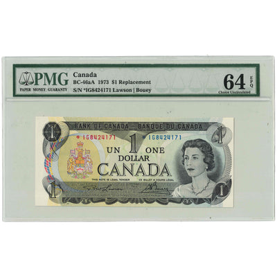 $1 1973 Bank of Canada Note *IG Replacement Prefix BC-46aA - PMG UNC-64 EPQ