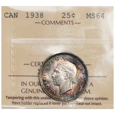 Canada 1938 25 Cents Quarter Silver Coin - MS-64