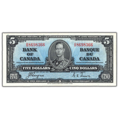 SOLD $5 1937 Bank of Canada Note Coyne-Towers A/S Prefix BC-23c - EF/AU