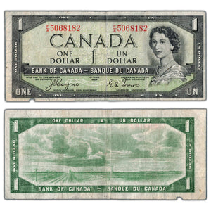 SOLD $1 1954 Bank of Canada Note Devil Face F/A Prefix BC-29a - Missing Small Piece