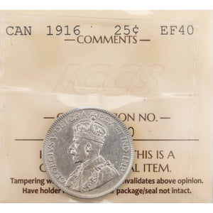 SOLD Canada 1916 25 Cents Quarter Silver Coin - EF-40