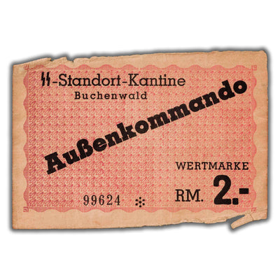 SOLD Germany 1944 WWII Buchenwald 2 Reichsmark Concentration Camp Note - Damaged
