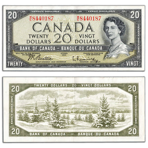 SOLD $20 1954 Bank of Canada Note Beattie-Rasminsky M/E Prefix BC-41b