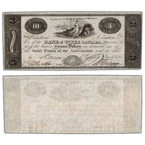 SOLD $3 1820 Bank of Upper Canada Note #765-12-06 - VF for Type