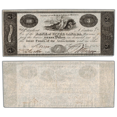 SOLD $3 1820 Bank of Upper Canada Note #765-12-06 - VF for Type