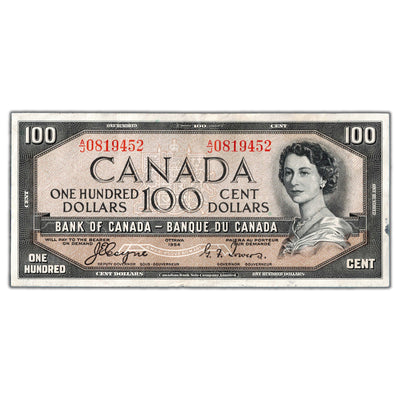 $100 1954 Bank of Canada Note Devil Face Coyne-Towers BC-35a - VF (ink)