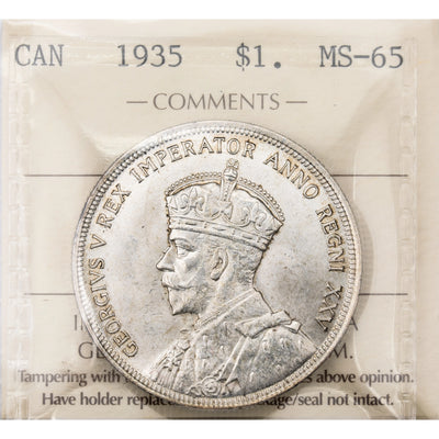 SOLD Canada 1935 $1 Silver Dollar Coin First Year of Issue! - ICCS MS-65
