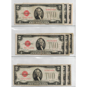SOLD Lot of 9 United States 1928/1953 $2 Two Dollars Notes - All Circulated Grades