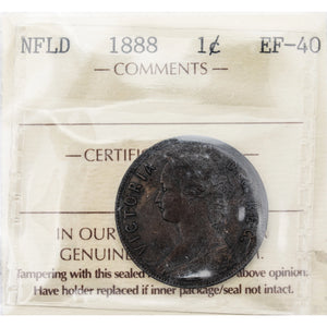 Newfoundland 1888 1 Large Cent Coin Scarce Date! - ICCS EF-40