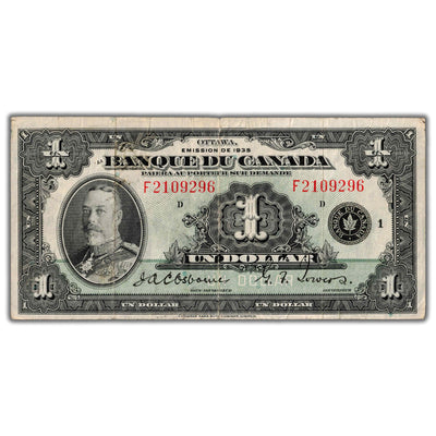 SOLD $1 1935 Banque du Canada Note French Text BC-2 - F/VF