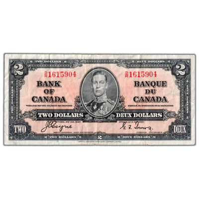 $2 1937 Bank of Canada Note Coyne-Towers D/R Prefix BC-22c - F/VF