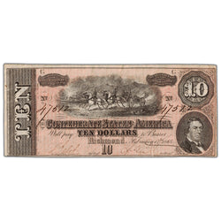 United States 1864 $10 Confederate States of America Note - EF