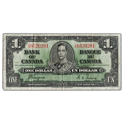 $1 1937 Bank of Canada Note Coyne-Towers O/N Prefix BC-21d - F/VF