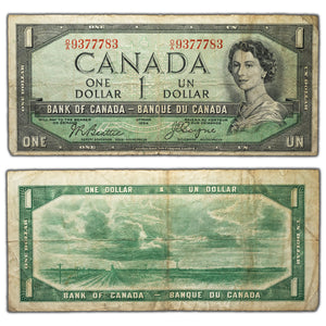 SOLD $1 1954 Bank of Canada Note Devil Face O/A Prefix BC-29b - Fine+