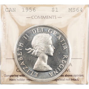 SOLD Canada 1956 $1 Silver Dollar Coin - ICCS MS-64