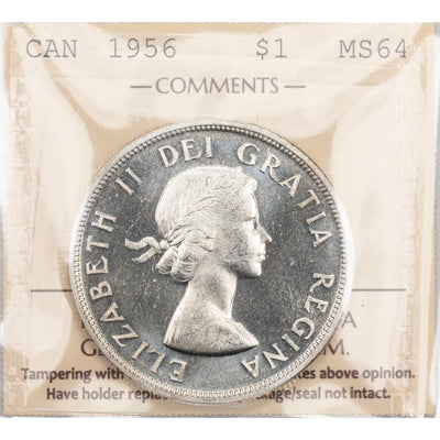 SOLD Canada 1956 $1 Silver Dollar Coin - ICCS MS-64